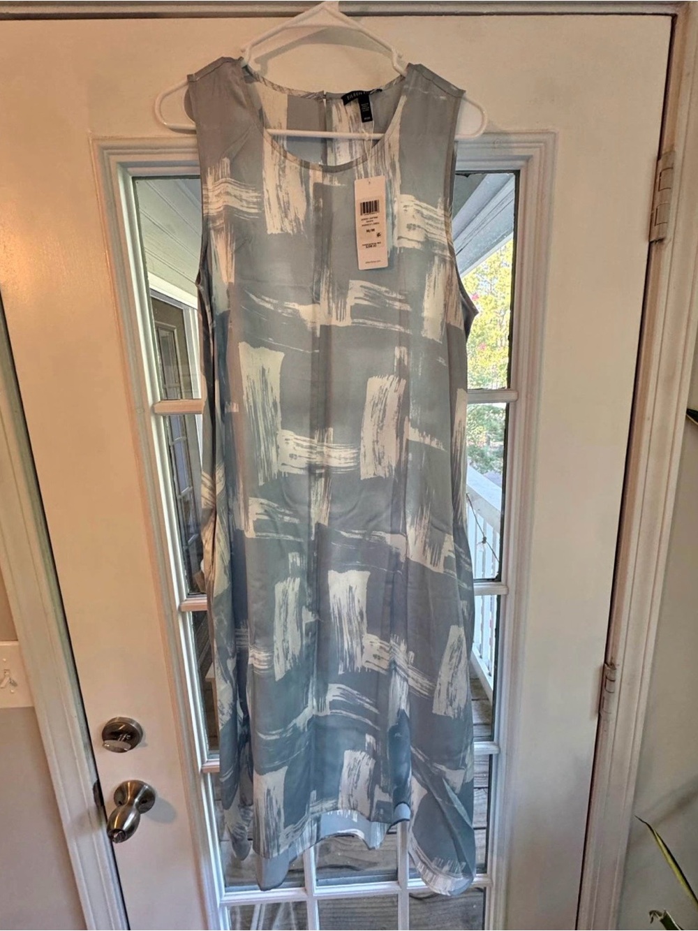 Eileen Fisher Light Blue and White Brushstroke Maxi Dress